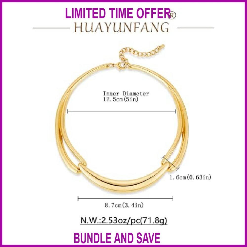 Adjustable Chunky Statement Necklace Gold-Plated … - image 7